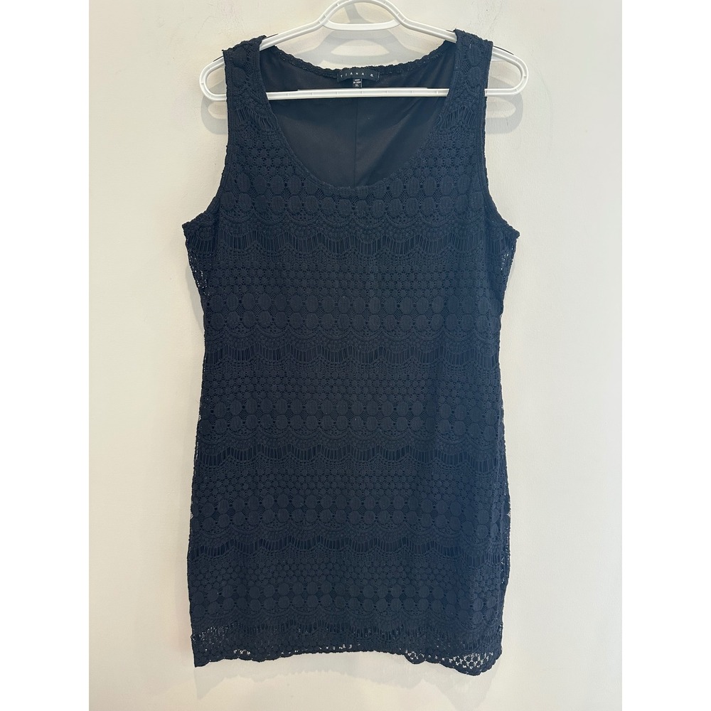 Tiana B Womens Black Crochet Lace Sleeveless Sheath Mini Dress XL LBD